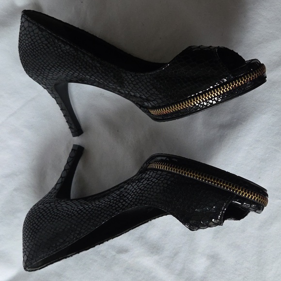 Gaspard Yurkievich Lizard Print Zip Detailed Peep-Toe Heels